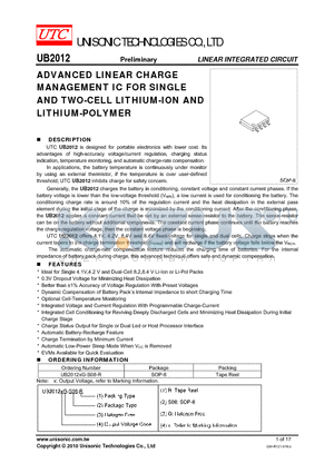 UB2012XG-S08-R datasheet - ADVANCED LINEAR CHARGE MANAGEMENT IC FOR SINGLE
