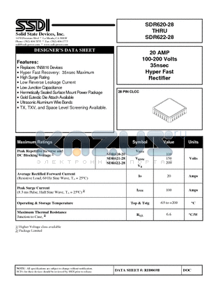 SDR620-28 datasheet - 20 AMP 100-200 Volts 35nsec Hyper Fast Rectifier