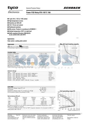 RTH34012WG datasheet - Power PCB Relay RTH 105`C 16A