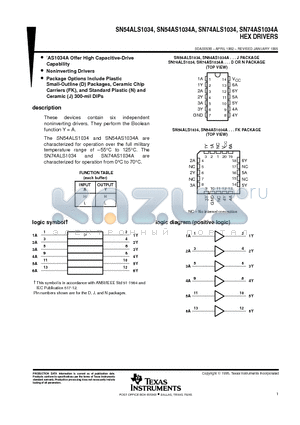 SN74ALS1034 datasheet - HEX DRIVERS