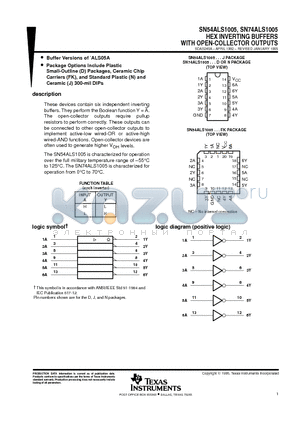 SN74ALS1005N datasheet - HEX INVERTING BUFFERS WITH OPEN-COLLECTOR OUTPUTS