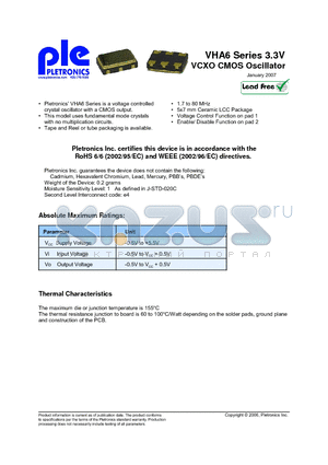 VHA6029036CL datasheet - 3.3V VCXO CMOS Oscillator