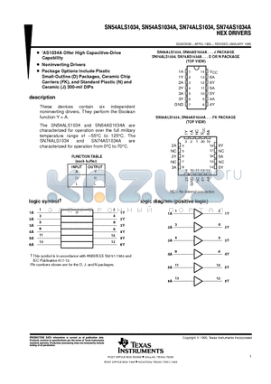 SN74ALS1034NE4 datasheet - HEX DRIVERS