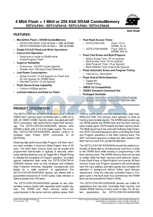 SST31LF041A datasheet - 4 Mbit Flash  1 Mbit or 256 Kbit SRAM ComboMemory