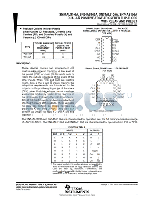 SN74ALS109A datasheet - DUAL J-K POSITIVE-EDGE-TRIGGERED FLIP-FLOPS WITH CLEAR AND PRESET