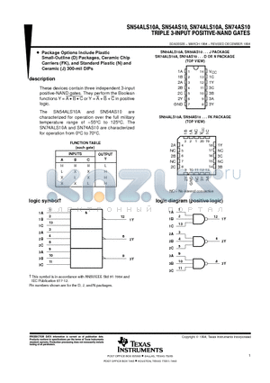 SN74ALS10ANE4 datasheet - TRIPLE 3-INPUT POSITIVE-NAND GATES