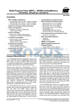 SST32HF162-70-4C-TBK datasheet - Multi-Purpose Flash (MPF)  SRAM ComboMemory