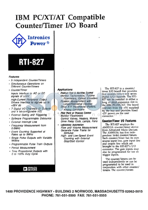 RTI-827 datasheet - IBM PC/XT/AT Compatible Counter/Timer I/O Board