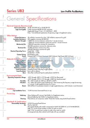 UB215KKW035C-1JC datasheet - Low Profile Pushbuttons