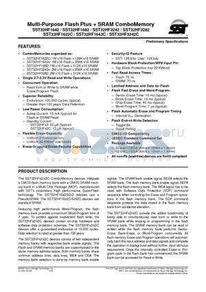 SST32HF1622C-70-4C-LFSE datasheet - Multi-Purpose Flash Plus  SRAM ComboMemory