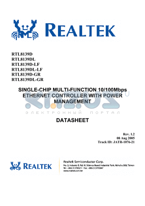 RTL8139D-GR datasheet - SINGLE-CHIP MULTI-FUNCTION 10/100Mbps ETHERNET CONTROLLER WITH POWER MANAGEMENT