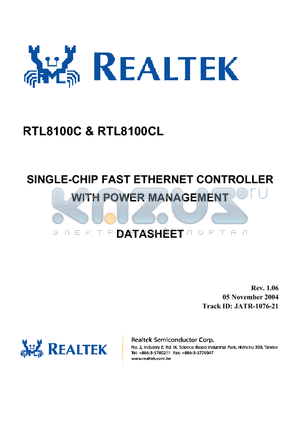RTL8100CL-LF datasheet - SINGLE-CHIP FAST ETHERNET CONTROLLER WITH POWER MANAGEMENT