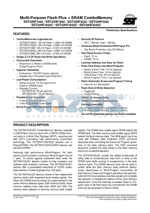 SST32HF1642-70-4C-LS datasheet - Multi-Purpose Flash Plus  SRAM ComboMemory