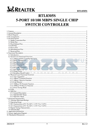 RTL8305S datasheet - 5-PORT 10/100 MBPS SINGLE CHIP SWITCH CONTROLLER