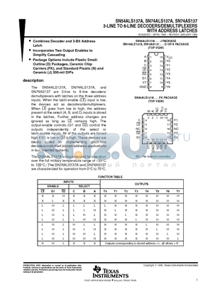 SN74ALS137ADRE4 datasheet - 3-LINE TO 8-LINE DECODERS/DEMULTIPLEXERS WITH ADDRESS LATCHES