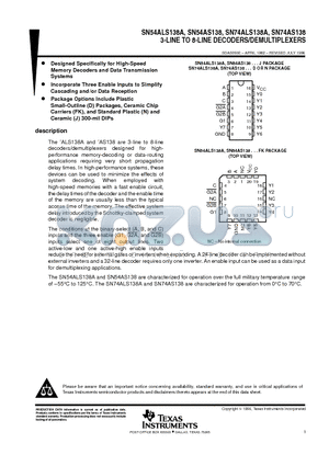 SN74ALS138AD datasheet - 3-LINE TO 8-LINE DECODERS/DEMULTIPLEXERS