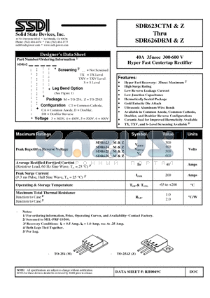 SDR63CTM datasheet - 40A 35nsec 300-600 V Hyper Fast Centertap Rectifier