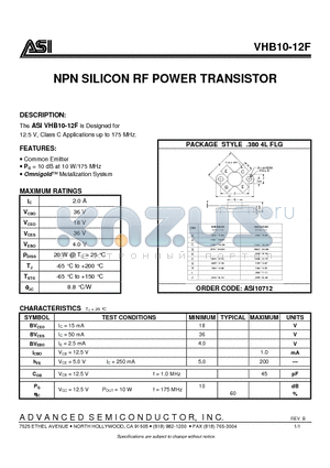 VHB10-12F_07 datasheet - NPN SILICON RF POWER TRANSISTOR