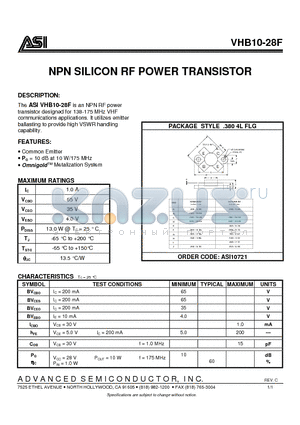 VHB10-28F datasheet - NPN SILICON RF POWER TRANSISTOR