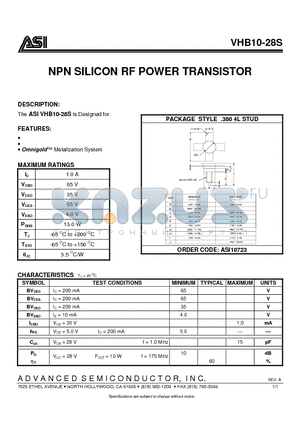 VHB10-28S datasheet - NPN SILICON RF POWER TRANSISTOR
