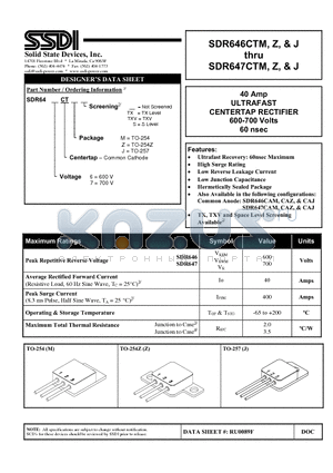 SDR646 datasheet - ULTRAFAST CENTERTAP RECTIFIER