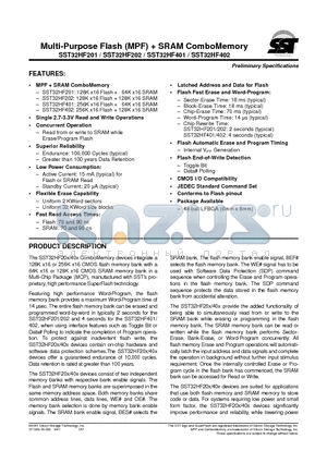 SST32HF401 datasheet - Multi-Purpose Flash (MPF)  SRAM ComboMemory