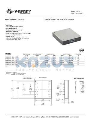 VHB200W-Q48-S3R3 datasheet - half brick dc-dc converter