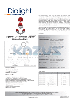 RTOCR08004 datasheet - Vigilant L-810 Infrared (IR) LED Obstruction Lights