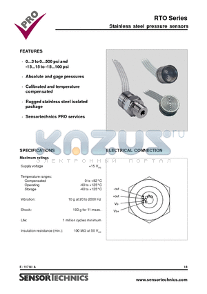 RTOP003A1 datasheet - Stainless steel pressure sensors