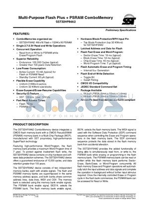 SST32HF64A2-70-4E-L2SE datasheet - Multi-Purpose Flash Plus  PSRAM ComboMemory