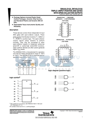 SN74ALS15AD datasheet - TRIPLE 3-INPUT POSITIVE-NAND GATES WITH OPEN-COLLECTOR OUTPUTS