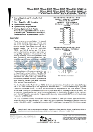 SN74ALS161B datasheet - SYNCHRONOUS 4-BIT DECADE AND BINARY COUNTERS