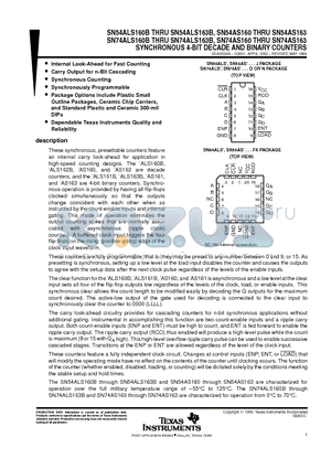 SN74ALS163B datasheet - SYNCHRONOUS 4-BIT DECADE AND BINARY COUNTERS