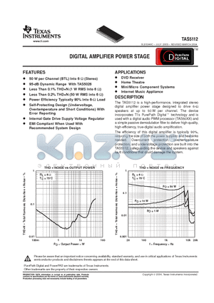 TAS5112 datasheet - DIGITAL AMPLIFIER POWER STAGE