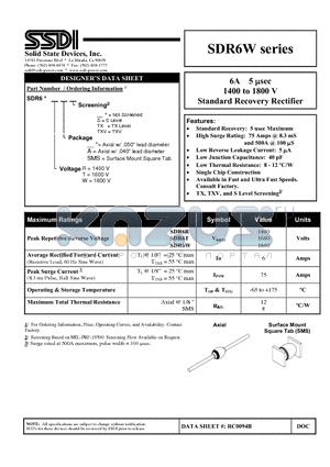 SDR6TSMS datasheet - 6A 5 usec 1400 to 1800V Standard Recovery Rectifier