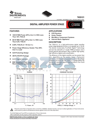 TAS5121 datasheet - DIGITAL AMPLIIFIER POWER STAGE