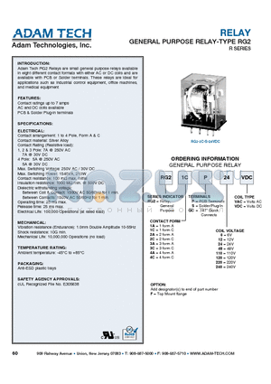 RG21AP240VAC datasheet - RELAY GENERAL PURPOSE RELAY-TYPE RG2