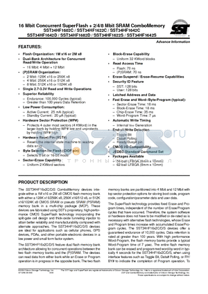 SST34HF1602D-70-4E-L1PE datasheet - 16 Mbit Concurrent SuperFlash  2/4/8 Mbit SRAM ComboMemory