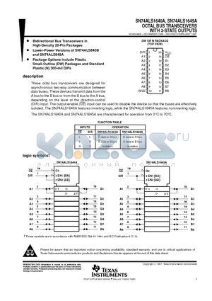 SN74ALS1645A datasheet - OCTAL BUS TRANSCEIVERS WITH 3-STATE OUTPUTS