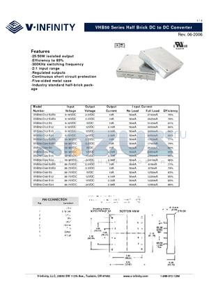 VHB50-D48-S2R5 datasheet - Half Brick DC to DC Converter