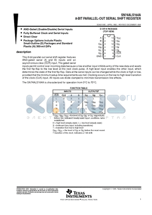 SN74ALS164AD datasheet - 8-BIT PARALLEL-OUT SERIAL SHIFT REGISTER