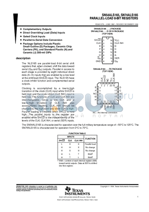 SN74ALS165DG4 datasheet - PARALLEL-LOAD 8-BIT REGISTERS