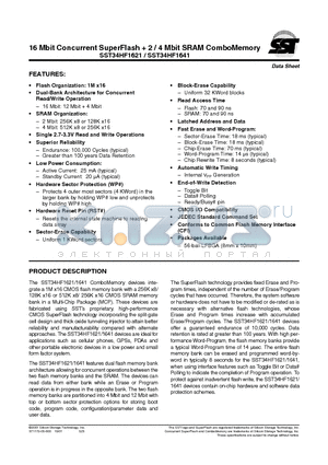 SST34HF1621-90-4C-LFP datasheet - 16 Mbit Concurrent SuperFlash  2 / 4 Mbit SRAM ComboMemory