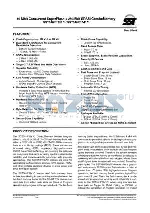 SST34HF1621C-70-4E-LSE datasheet - 16 Mbit Concurrent SuperFlash  2/4 Mbit SRAM ComboMemory