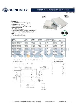 VHB75W-Q24-S3R3 datasheet - Half Brick DC-DC Converter