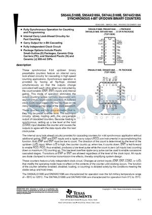 SN74ALS169BDRG4 datasheet - SYNCHRONOUS 4-BIT UP/DOWN BINARY COUNTERS