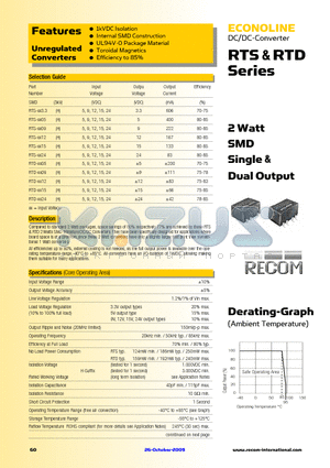 RTS-0509 datasheet - 2 Watt SMD Single & Dual Output