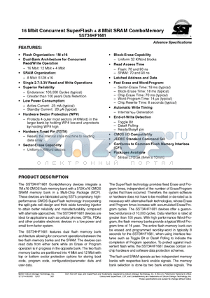 SST34HF1681-90-4C-L1P datasheet - 16 Mbit Concurrent SuperFlash  8 Mbit SRAM ComboMemory