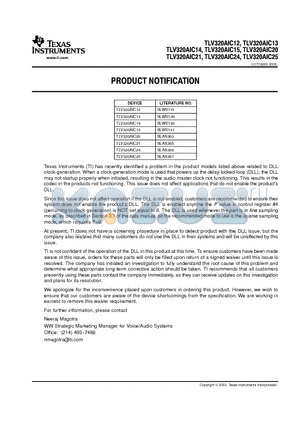 TLV320AIC14 datasheet - PRODUCT NOTIFICATION