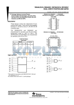 SN74ALS21A datasheet - DUAL 4-INPUT POSITIVE-AND GATES